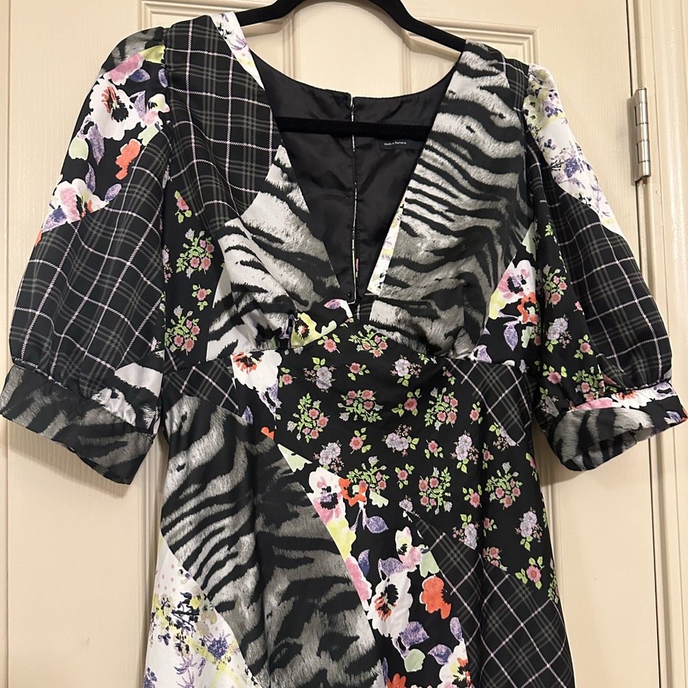 Asos Patchwork Midi Open Back Puff Sleeve Garden … - image 5